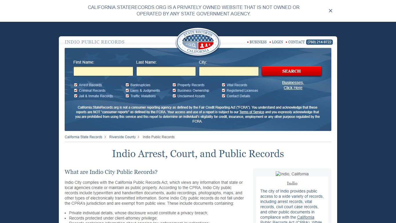 Indio Arrest and Public Records | California.StateRecords.org